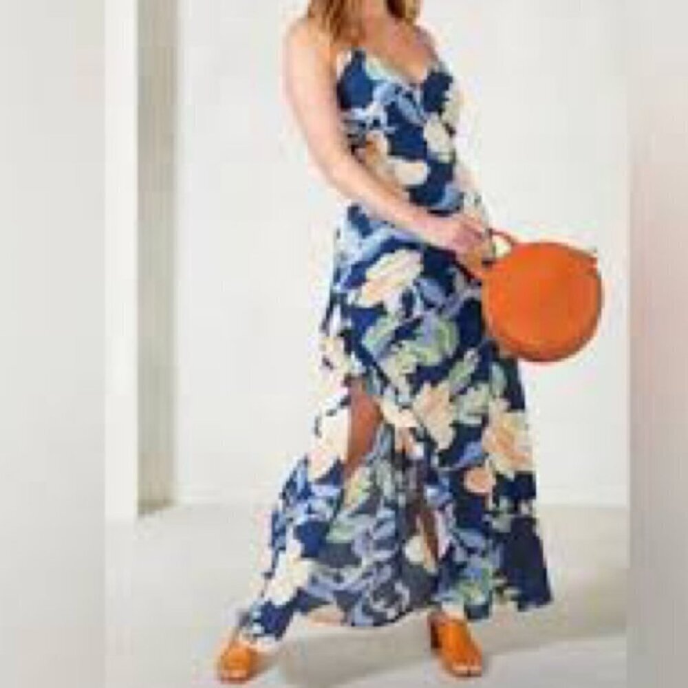 Rokoko Floral Spaghetti Strap Maxi Dress Side Slit Size M